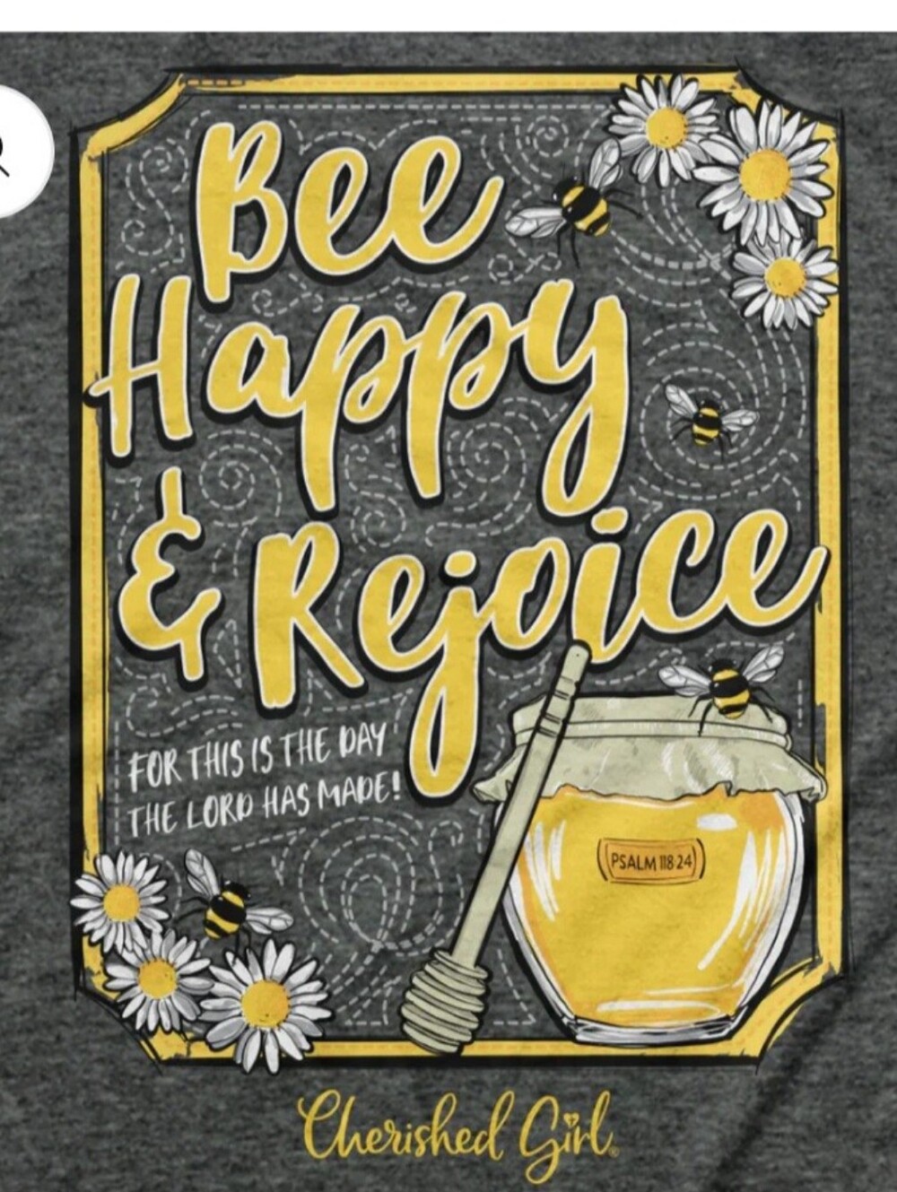 Womans 'Bee Happy & Rejoice' Graphic Tee - Dark Gray & Yellow - Picture 4 of 6